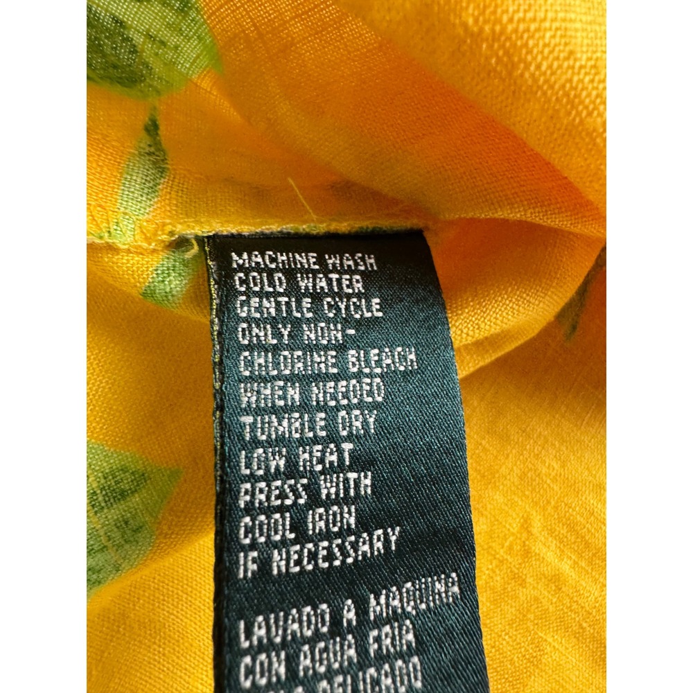 Lauren Ralph Lauren Yellow Linen Tropical Floral Tie Front Sleeveless Shirt L - Picture 3 of 11